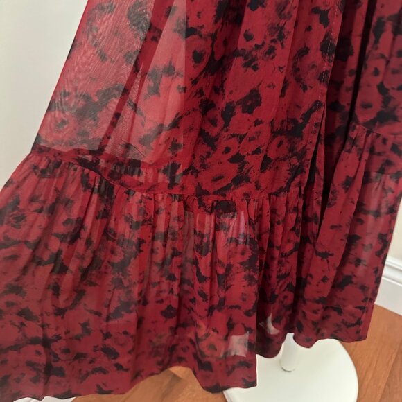 GANNI Light Georgette Wrap Midi Dress in Syrah (Red-Black Floral Print) - Picture 8 of 11